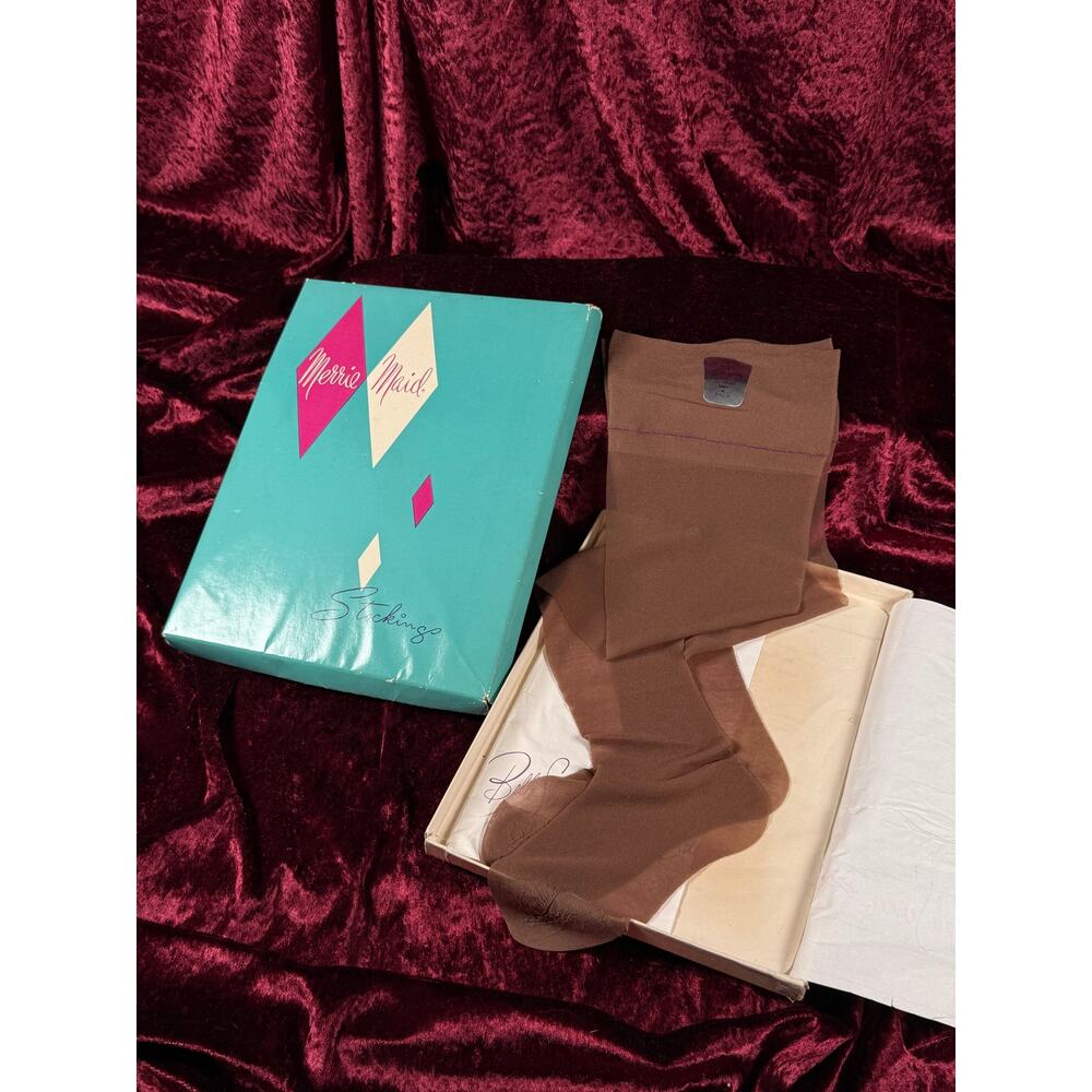 Vintage Vanity Nylon Stockings Merrie Maid Deadstock Seamless Hosiery with Box